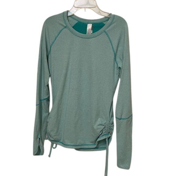 Lucy Green Striped Ruched Athletic Pullover Top Womens Size Small Mixed Media - Picture 1 of 10